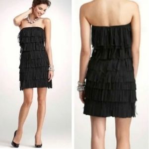 Ann Taylor Tulle Fringe Strapless Cocktail Dress Black